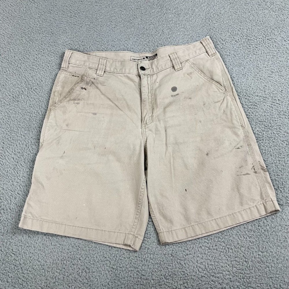 Carhartt Relaxed Fit Rugged‎ Flex 36 Chino Cargo Shorts For Men Tan Beige Used